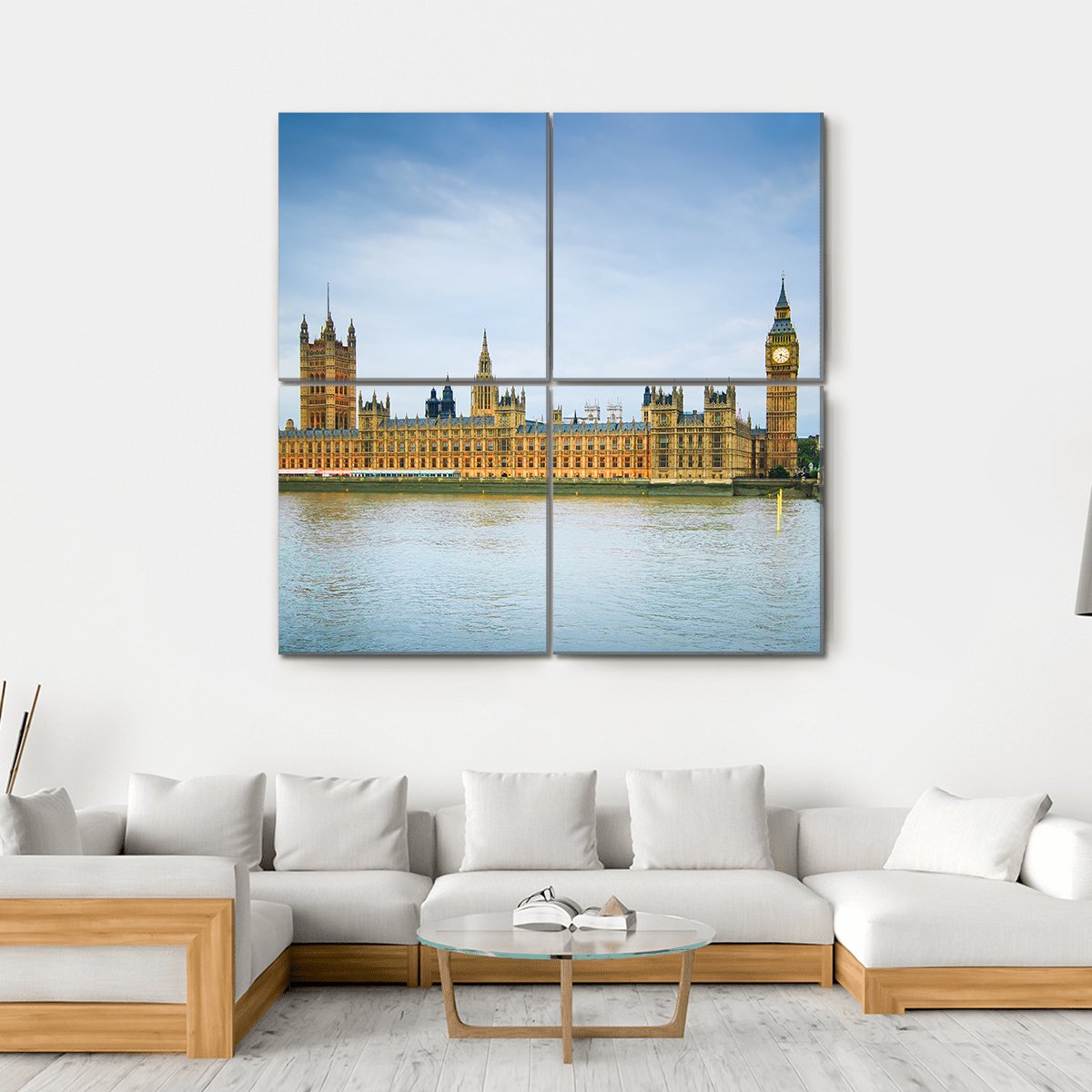 Thames River & Westminster Bridge Canvas Wall Art-4 Square-Gallery Wrap-17" x 17"-Tiaracle