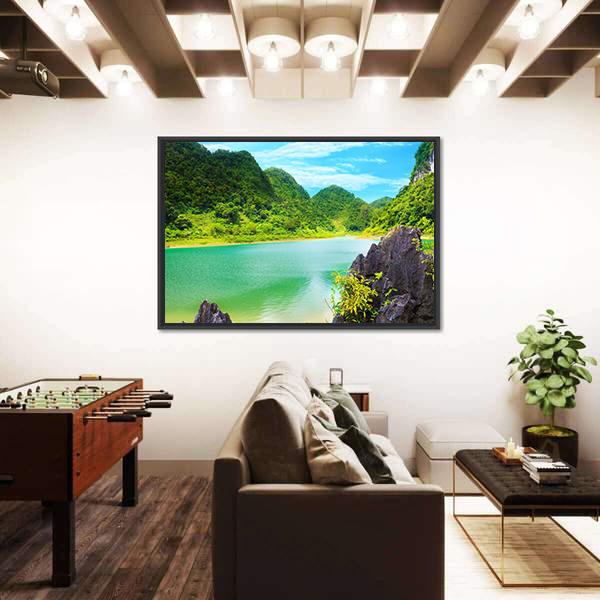 Thang Hen Lake Canvas Wall Art-3 Horizontal-Gallery Wrap-25" x 16"-Tiaracle