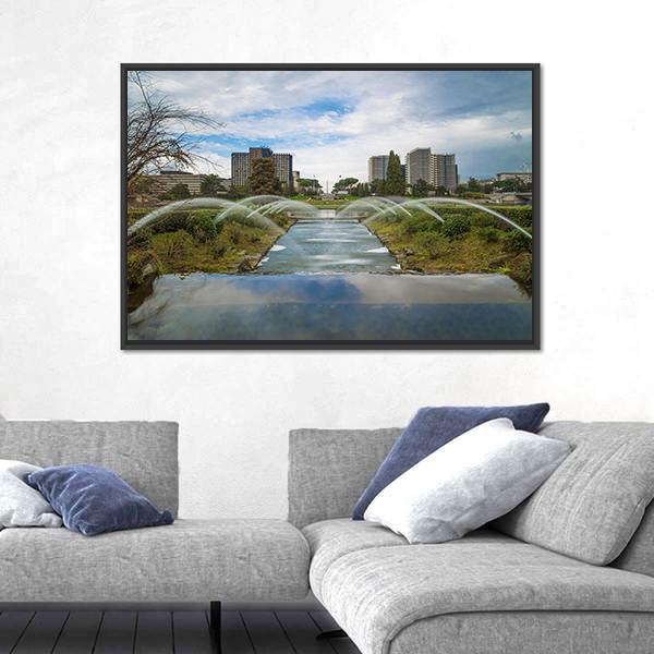 The Artificial Waterfall In Rome Italy Canvas Wall Art-1 Piece-Floating Frame-24" x 16"-Tiaracle