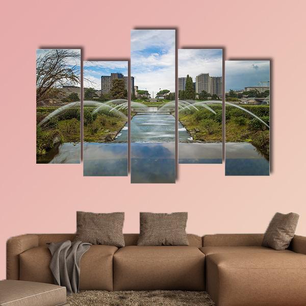 The Artificial Waterfall In Rome Italy Canvas Wall Art-5 Pop-Gallery Wrap-47" x 32"-Tiaracle