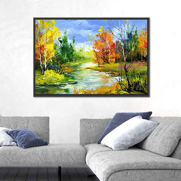 The Autumn Landscape Canvas Wall Art-1 Piece-Floating Frame-24" x 16"-Tiaracle