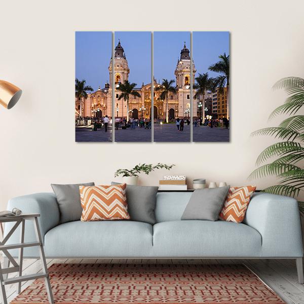 The Basilica Cathedral of Lima Canvas Wall Art-4 Horizontal-Gallery Wrap-34" x 24"-Tiaracle