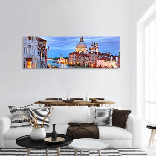 Grand Canal & Basilica Of St Mary Panoramic Canvas Wall Art-1 Piece-36" x 12"-Tiaracle