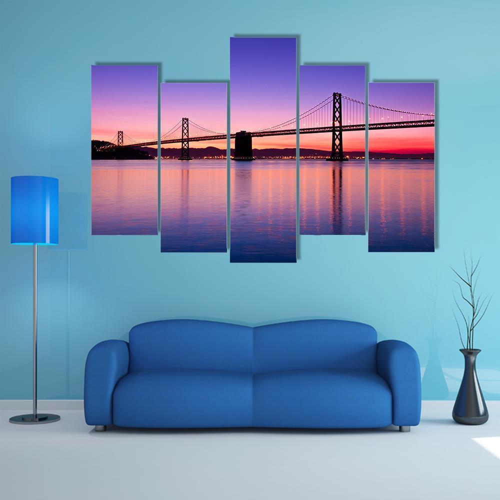 The Bay Bridge San Francisco Canvas Wall Art-5 Pop-Gallery Wrap-47" x 32"-Tiaracle