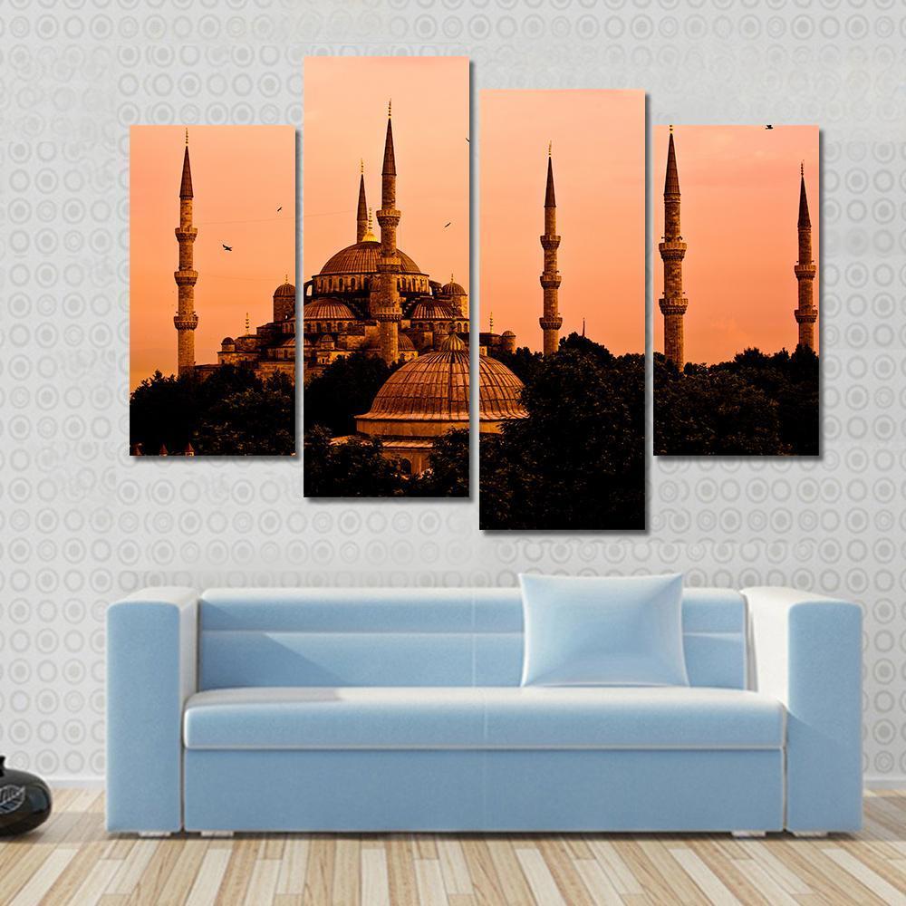 Blue Mosque In Istanbul Canvas Wall Art-4 Pop-Gallery Wrap-50" x 32"-Tiaracle