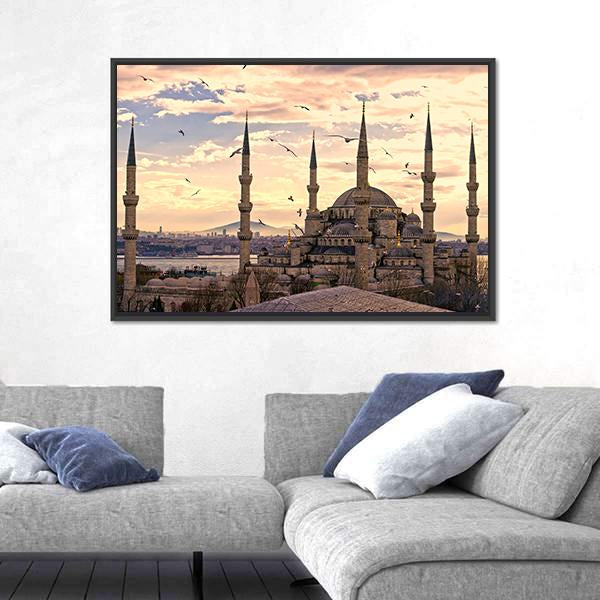 The Blue Mosque In Istanbul Canvas Wall Art-1 Piece-Floating Frame-24" x 16"-Tiaracle