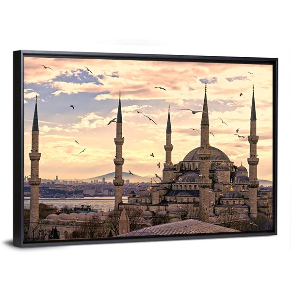 The Blue Mosque In Istanbul Canvas Wall Art-3 Horizontal-Gallery Wrap-25" x 16"-Tiaracle