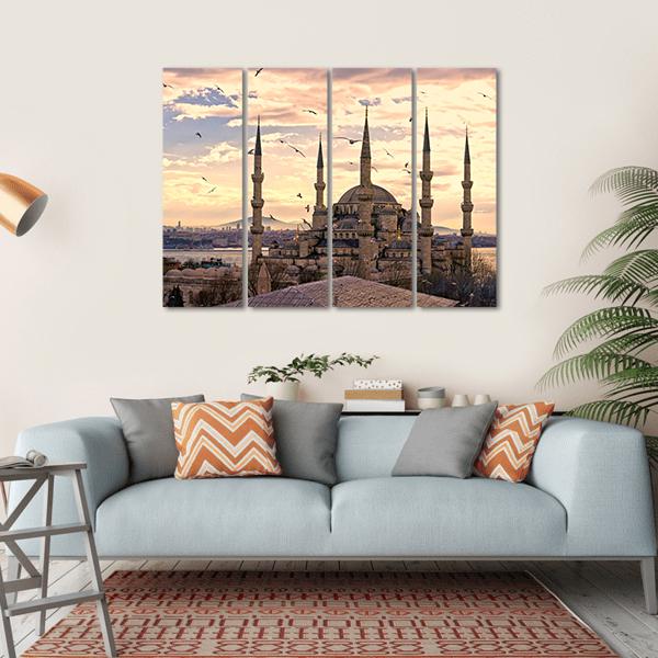 The Blue Mosque In Istanbul Canvas Wall Art-4 Horizontal-Gallery Wrap-34" x 24"-Tiaracle