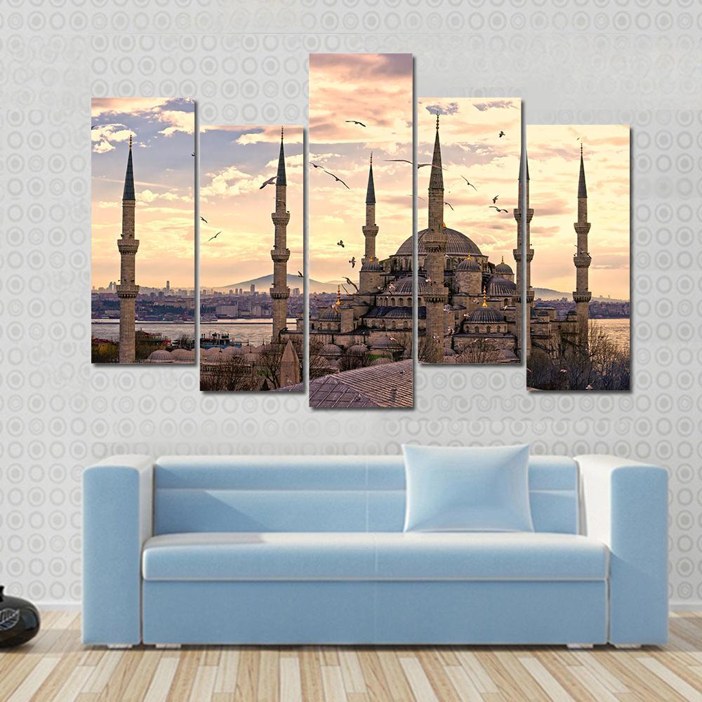 The Blue Mosque In Istanbul Canvas Wall Art-5 Pop-Gallery Wrap-47" x 32"-Tiaracle