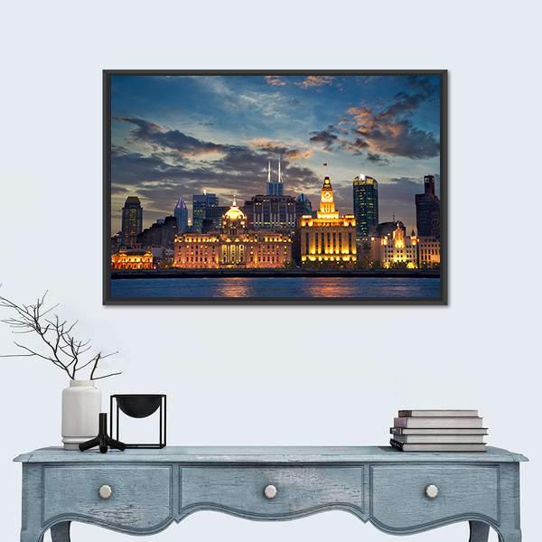 The Bund In Shanghai Canvas Wall Art-3 Horizontal-Gallery Wrap-25" x 16"-Tiaracle