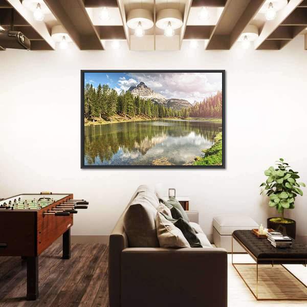 The Calm Blue Lake With Mountains Canvas Wall Art-3 Horizontal-Gallery Wrap-25" x 16"-Tiaracle