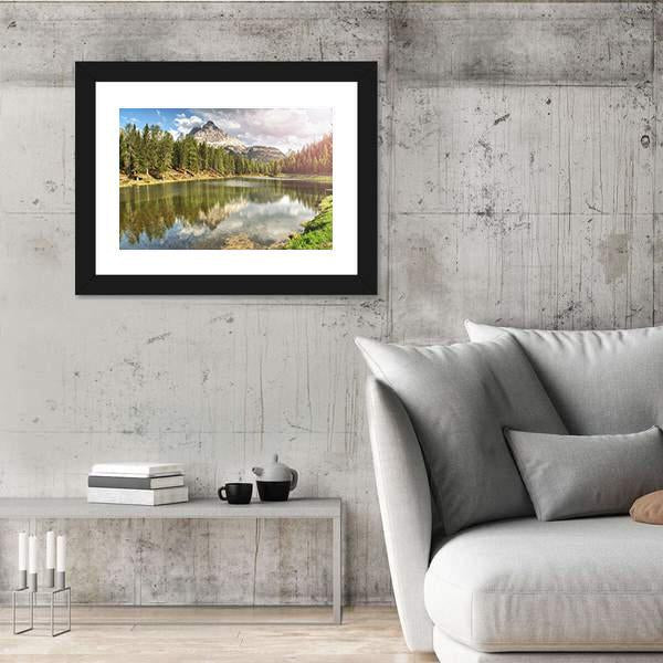 The Calm Blue Lake With Mountains Canvas Wall Art-3 Horizontal-Gallery Wrap-25" x 16"-Tiaracle