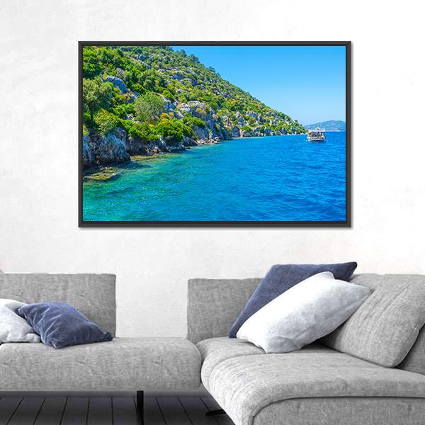 The Coast Of Kekova Island Canvas Wall Art-1 Piece-Floating Frame-24" x 16"-Tiaracle