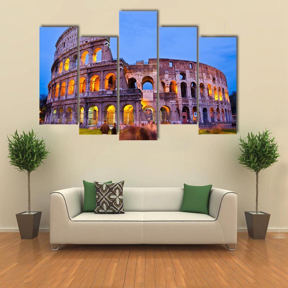 The Colosseum At Night Canvas Wall Art-5 Pop-Gallery Wrap-47" x 32"-Tiaracle