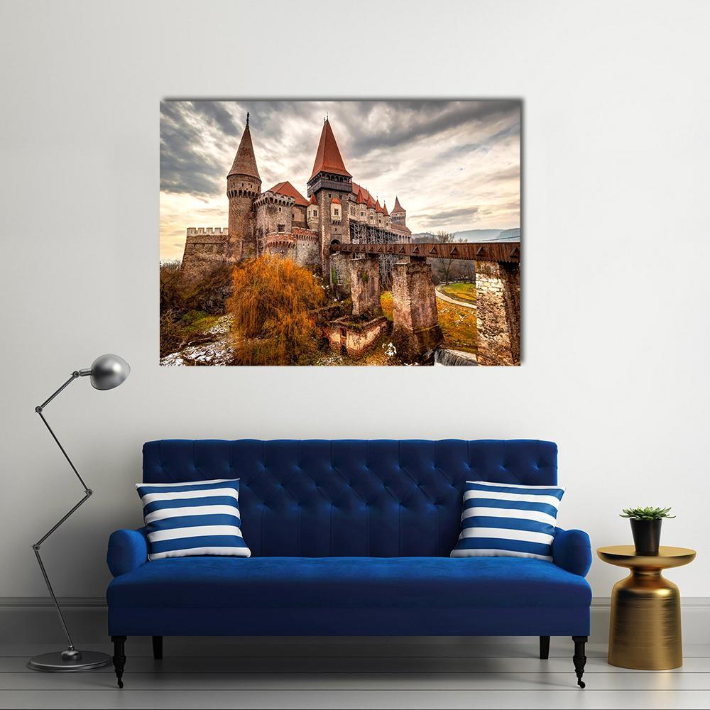The Corvinesti Castle Romania Canvas Wall Art-1 Piece-Gallery Wrap-36" x 24"-Tiaracle