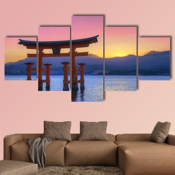 Floating Torii Gate Canvas Wall Art-5 Star-Gallery Wrap-62" x 32"-Tiaracle