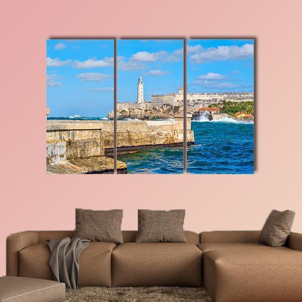 Morro & Malecon Seawall Canvas Wall Art-3 Horizontal-Gallery Wrap-37" x 24"-Tiaracle