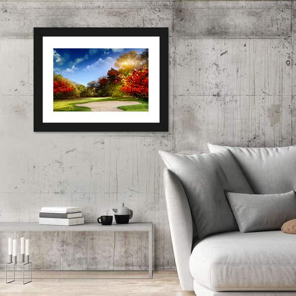 Golf Course In Autumn Canvas Wall Art-5 Horizontal-Gallery Wrap-22" x 12"-Tiaracle