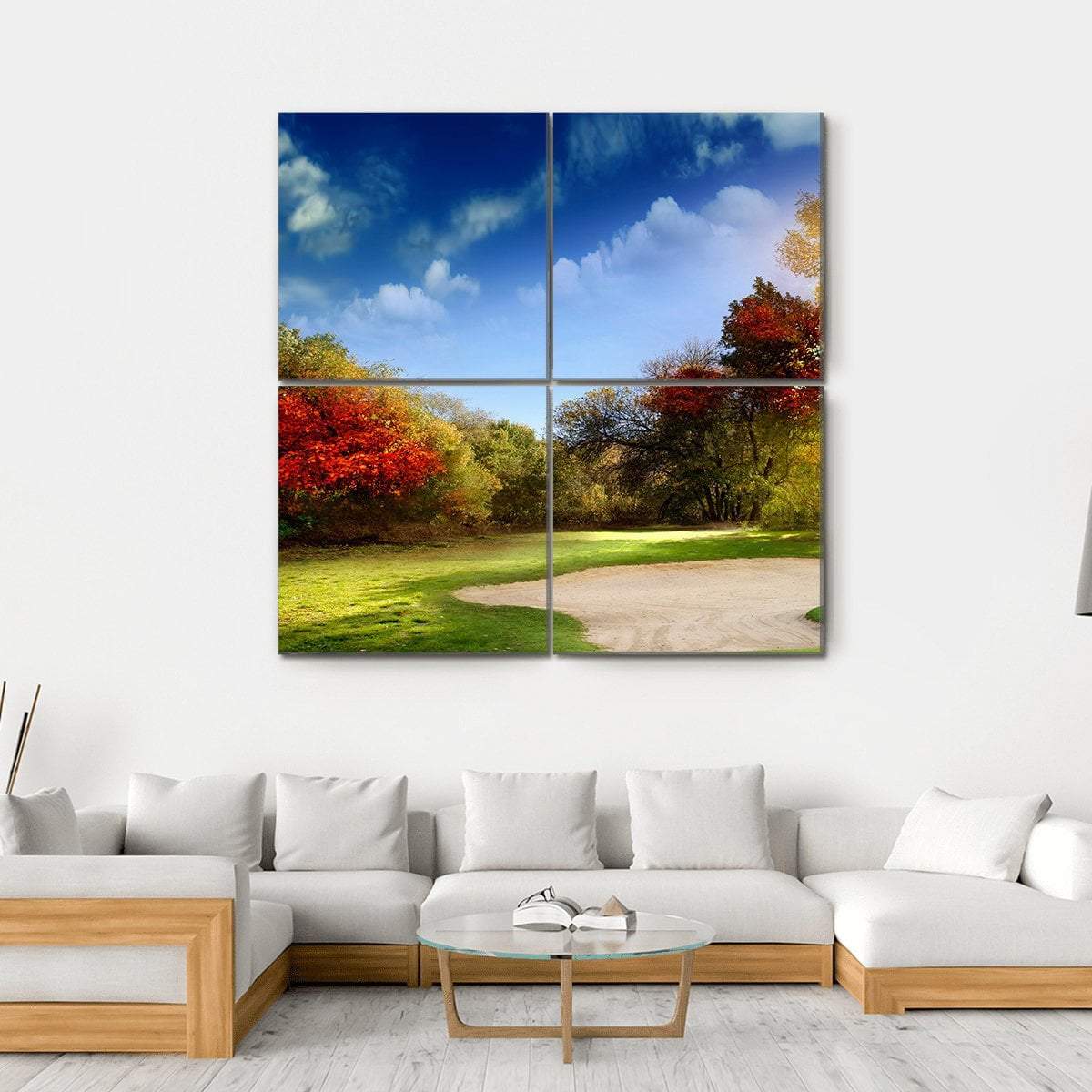 Golf Course In Autumn Canvas Wall Art-4 Square-Gallery Wrap-17" x 17"-Tiaracle