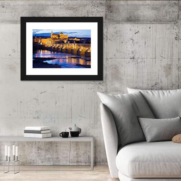 Roman Bridge & Great Mosque Cordoba Canvas Wall Art-3 Horizontal-Gallery Wrap-25" x 16"-Tiaracle
