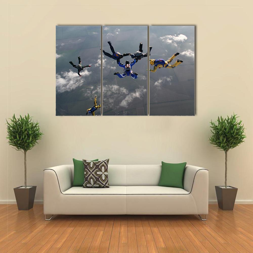 Group Of Parachutists In Air Canvas Wall Art-3 Horizontal-Gallery Wrap-37" x 24"-Tiaracle