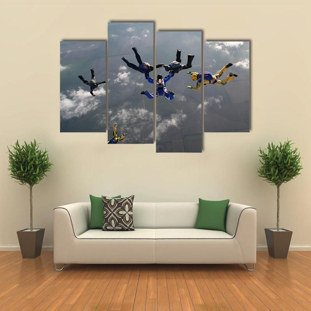 Group Of Parachutists In Air Canvas Wall Art-4 Pop-Gallery Wrap-50" x 32"-Tiaracle