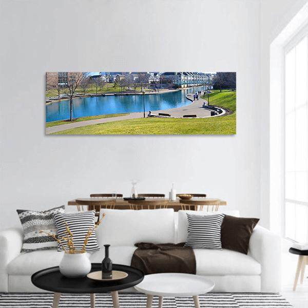 Indiana Canal & Skyline Panoramic Canvas Wall Art-1 Piece-36" x 12"-Tiaracle