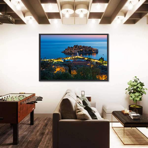 The Island Of Sveti Stefan Panoramic Canvas Wall Art-1 Piece-36" x 12"-Tiaracle