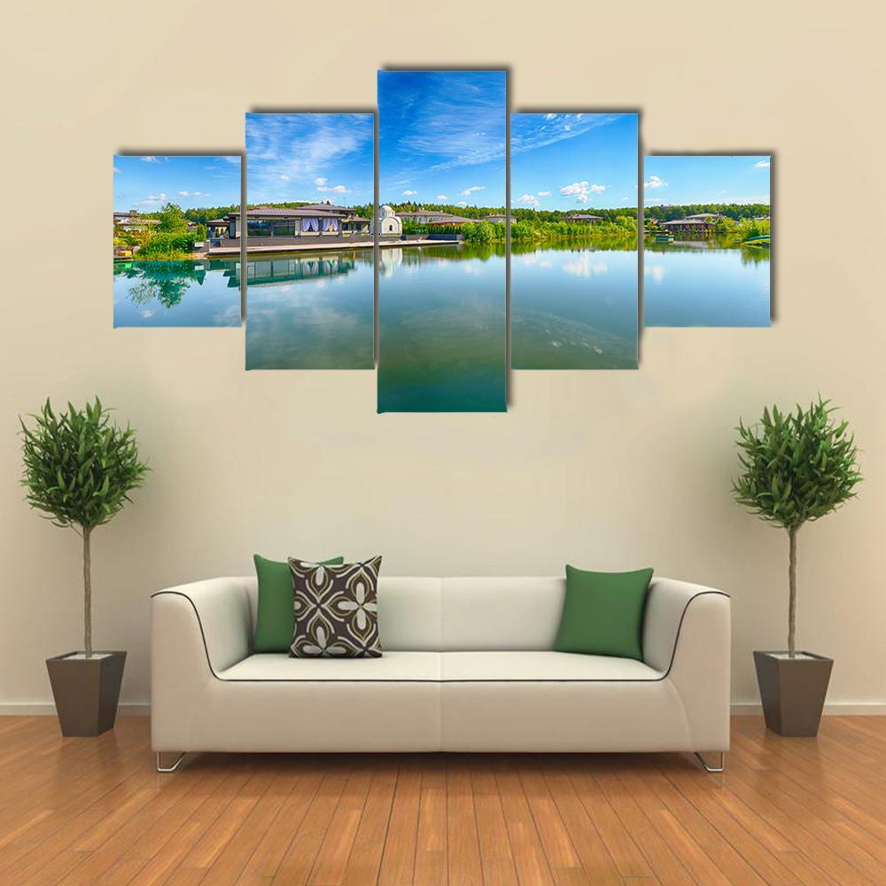 The Lake On A Summer Day Canvas Wall Art-5 Star-Gallery Wrap-62" x 32"-Tiaracle