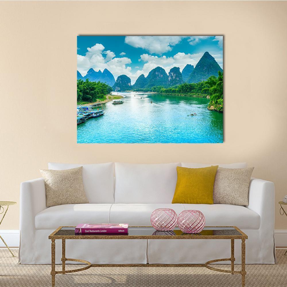 Lijiang River In Guilin Canvas Wall Art-1 Piece-Gallery Wrap-48" x 32"-Tiaracle
