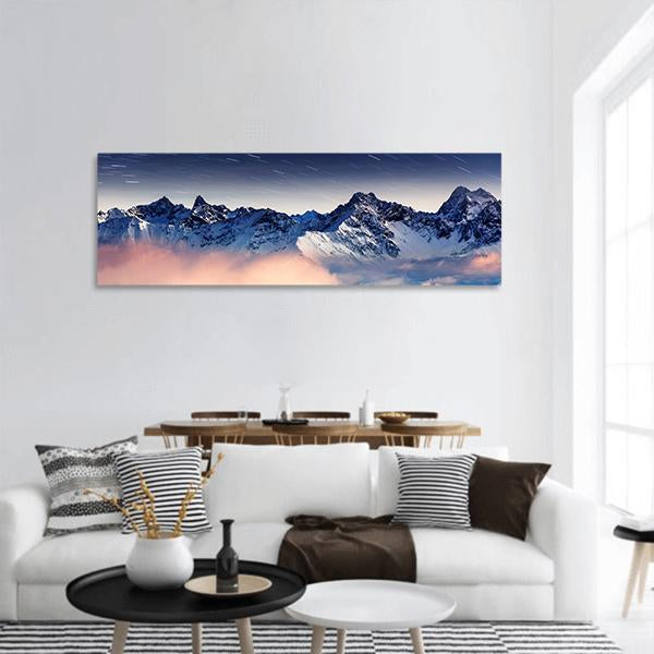 The Milky Way Over The Winter Mountains Panoramic Canvas Wall Art-1 Piece-36" x 12"-Tiaracle