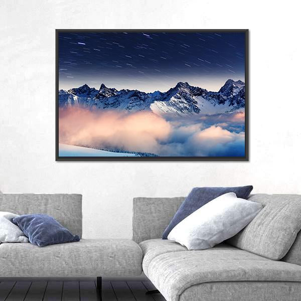 The Milky Way Over Winter Mountains Landscape Canvas Wall Art-1 Piece-Floating Frame-24" x 16"-Tiaracle