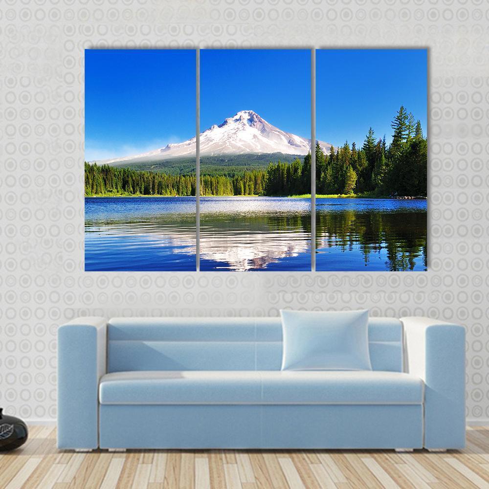 Mount Hood From Lake Canvas Wall Art-3 Horizontal-Gallery Wrap-37" x 24"-Tiaracle