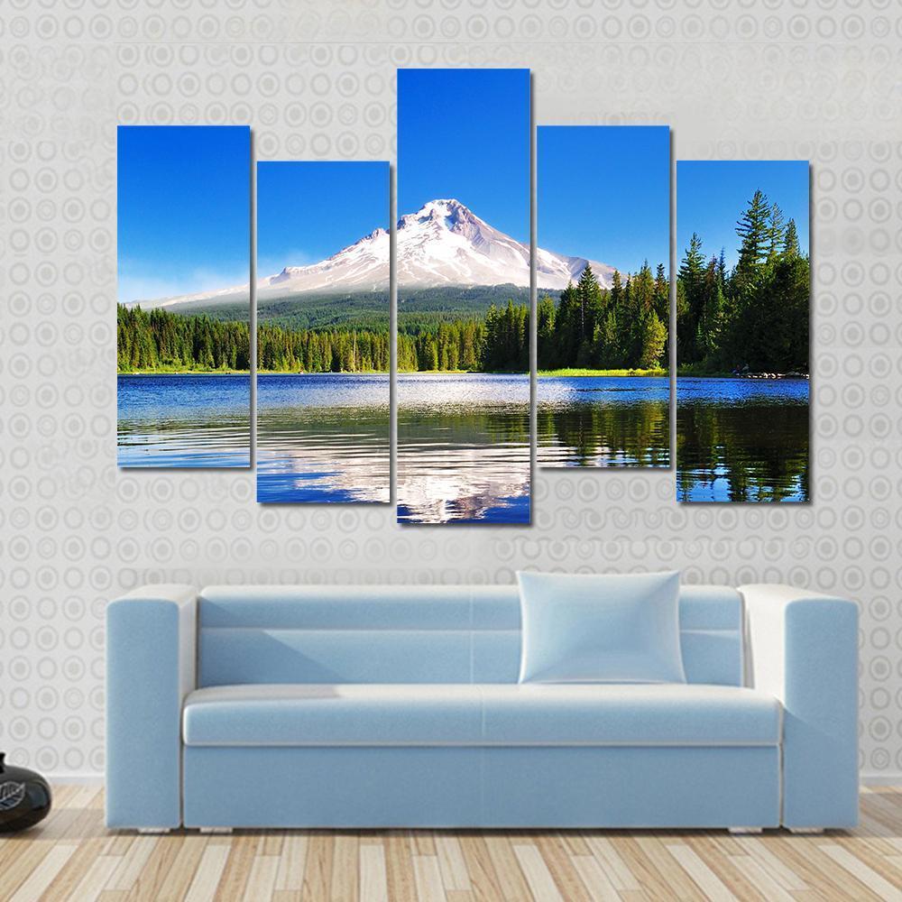 Mount Hood From Lake Canvas Wall Art-5 Pop-Gallery Wrap-47" x 32"-Tiaracle