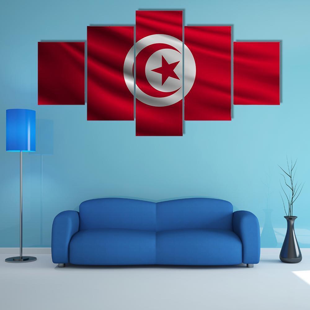 Flag Of Tunisia Canvas Wall Art-5 Star-Gallery Wrap-62" x 32"-Tiaracle