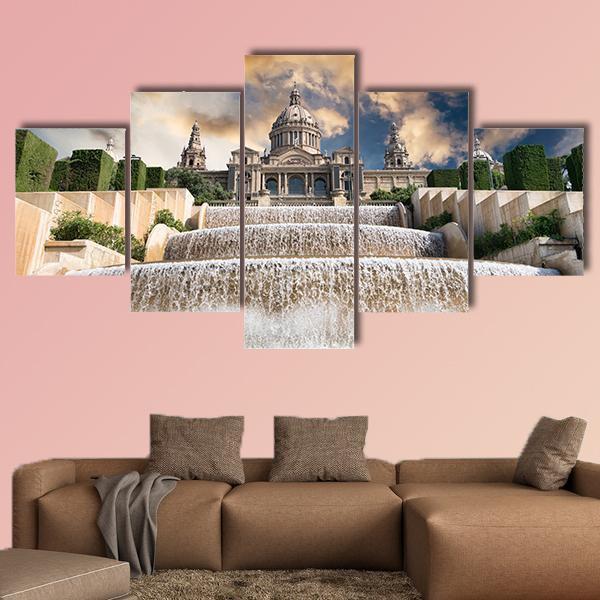 The Palau Nacional Situated Canvas Wall Art-5 Star-Gallery Wrap-62" x 32"-Tiaracle