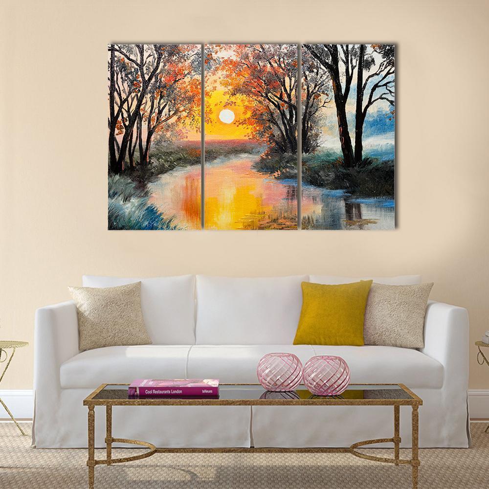 Oil Painting Of Nature Canvas Wall Art-3 Horizontal-Gallery Wrap-37" x 24"-Tiaracle