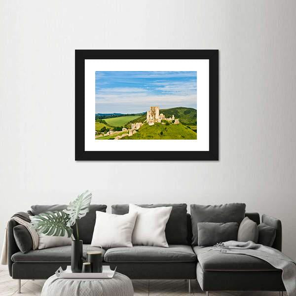 Ruins Of Corfe Castle Canvas Wall Art-1 Piece-Framed Print-20" x 16"-Tiaracle