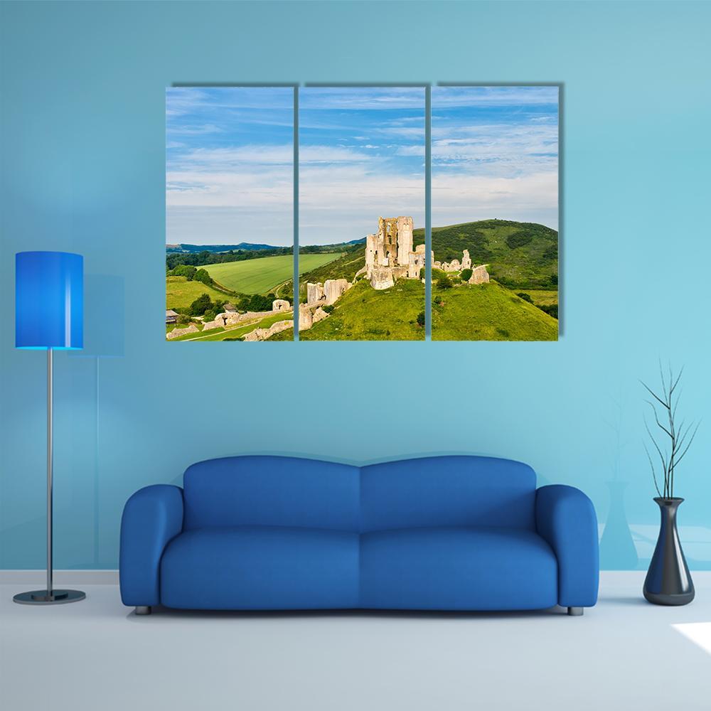 Ruins Of Corfe Castle Canvas Wall Art-3 Horizontal-Gallery Wrap-37" x 24"-Tiaracle