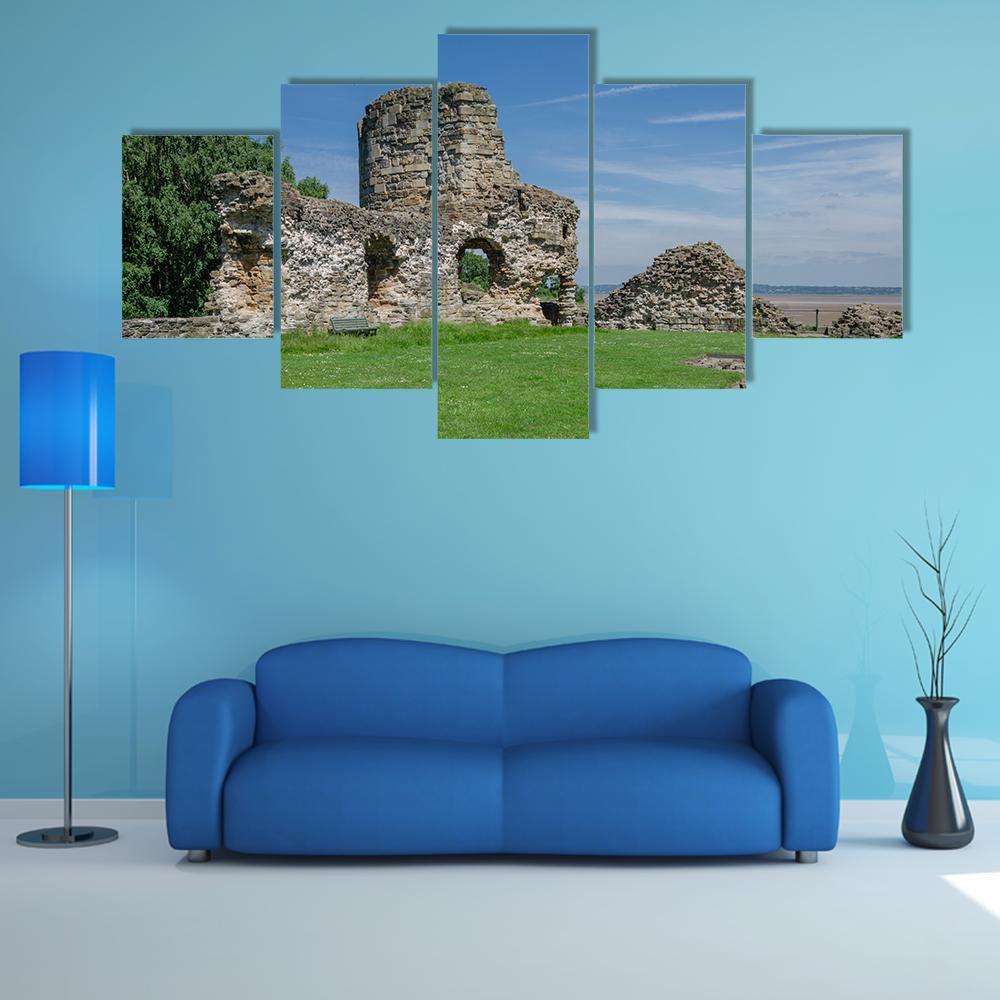 Ruins Of Flint Castle Canvas Wall Art-5 Star-Gallery Wrap-62" x 32"-Tiaracle