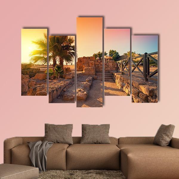 Ancient City In Caesarea Canvas Wall Art-5 Pop-Gallery Wrap-47" x 32"-Tiaracle