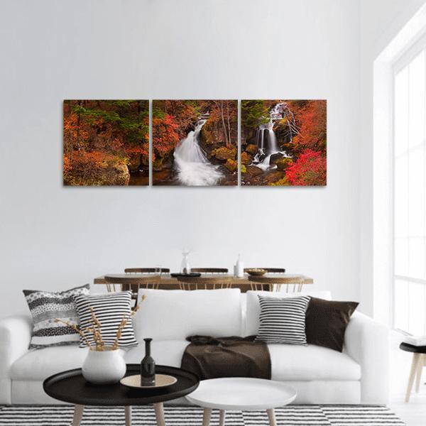 The Ryuzu Falls Japan Panoramic Canvas Wall Art-3 Piece-25" x 08"-Tiaracle