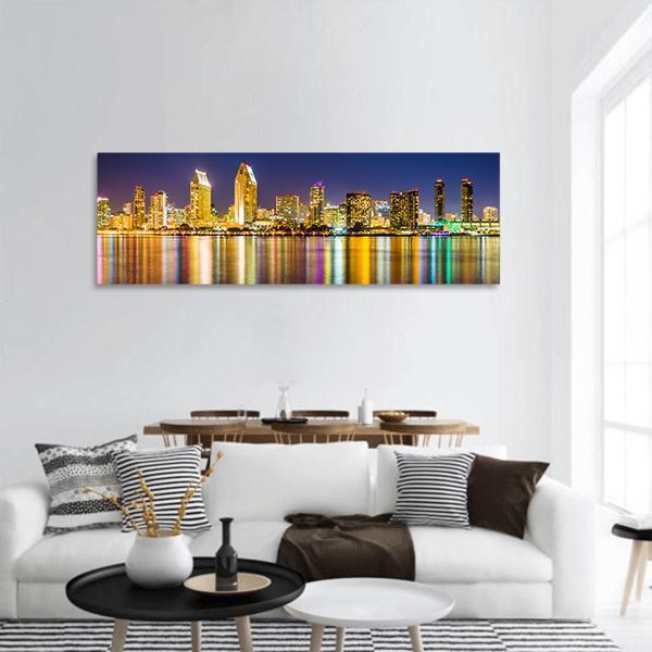 San Diego Skyline At Night Panoramic Canvas Wall Art-1 Piece-36" x 12"-Tiaracle