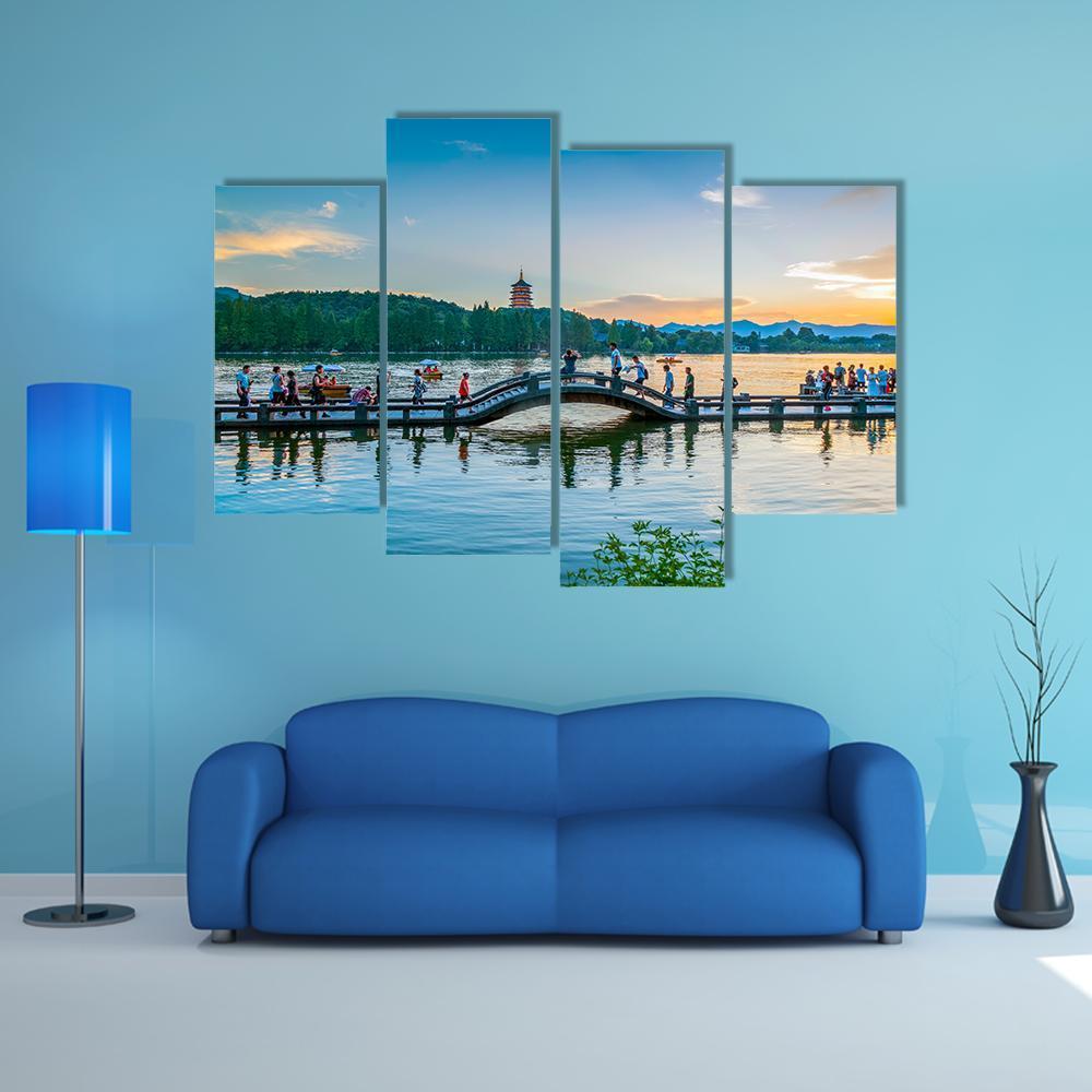 The Scenery Of Hangzhou Canvas Wall Art-4 Pop-Gallery Wrap-50" x 32"-Tiaracle