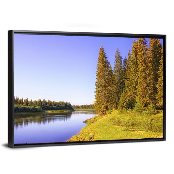 The Shore Of Taiga River Canvas Wall Art-3 Horizontal-Gallery Wrap-25" x 16"-Tiaracle