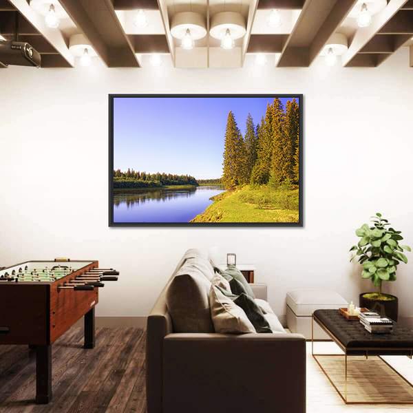 The Shore Of Taiga River Canvas Wall Art-3 Horizontal-Gallery Wrap-25" x 16"-Tiaracle