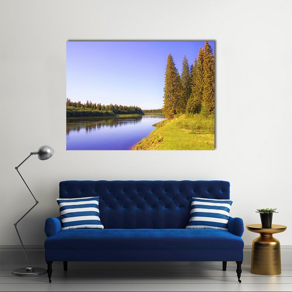 The Shore Of Taiga River Canvas Wall Art-1 Piece-Gallery Wrap-36" x 24"-Tiaracle