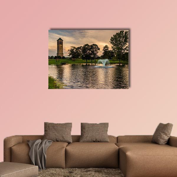 Singing Tower & Pond Canvas Wall Art-1 Piece-Gallery Wrap-48" x 32"-Tiaracle