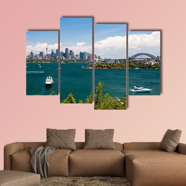 Sydney Skyline From Taronga Zoo Canvas Wall Art-4 Pop-Gallery Wrap-50" x 32"-Tiaracle