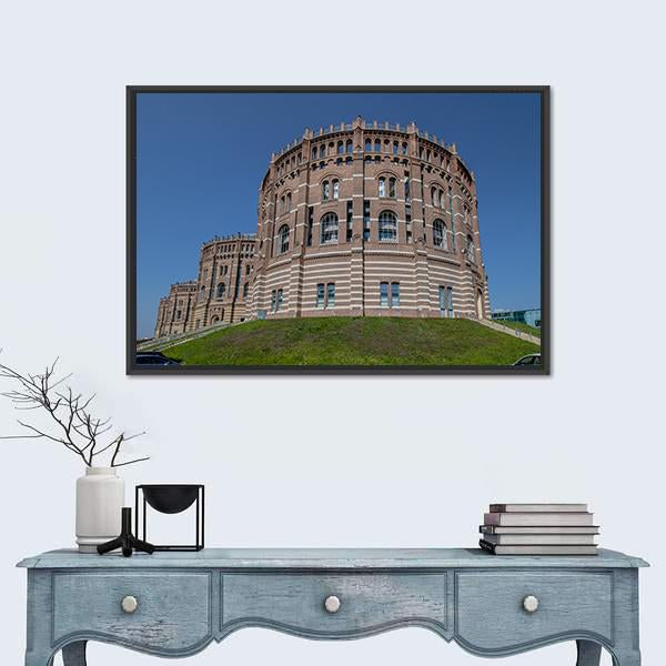 The Vienna Gasometer Vienna Canvas Wall Art-5 Horizontal-Gallery Wrap-22" x 12"-Tiaracle